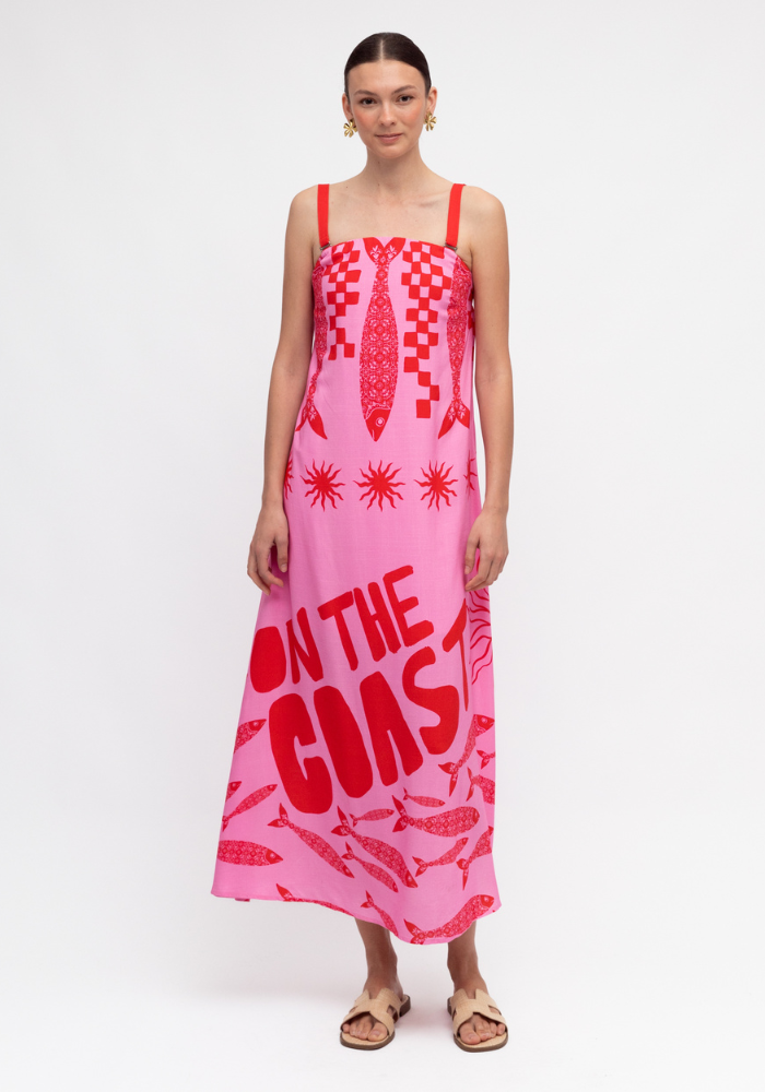 ON THE COAST MAXI DRESS - RED/PINK PRINT