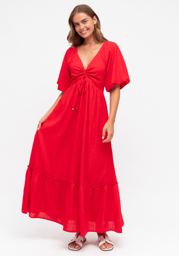 Load image into Gallery viewer, RHIANNON DRAWSTRING BUST MAXI - RED