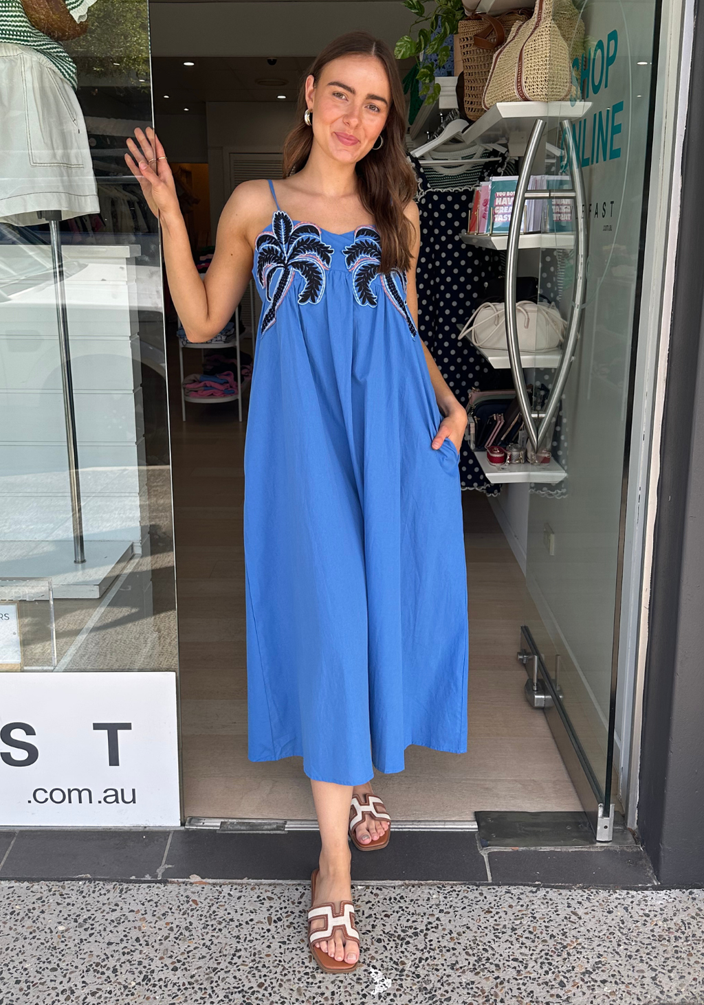 ALICE EMBROIDERY DETAIL MAXI DRESS - BLUE