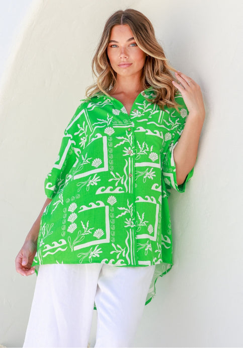 SOLANA OVERSIZED BUTTON UP TOP - GREEN