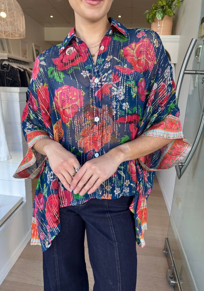 Load image into Gallery viewer, RUBYYAYA MEXICAN FLOWER SHIRT - MULTI PRINT