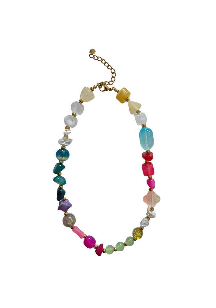 ZODA MULTI BEADED NECKLACE - PINK/BLUE