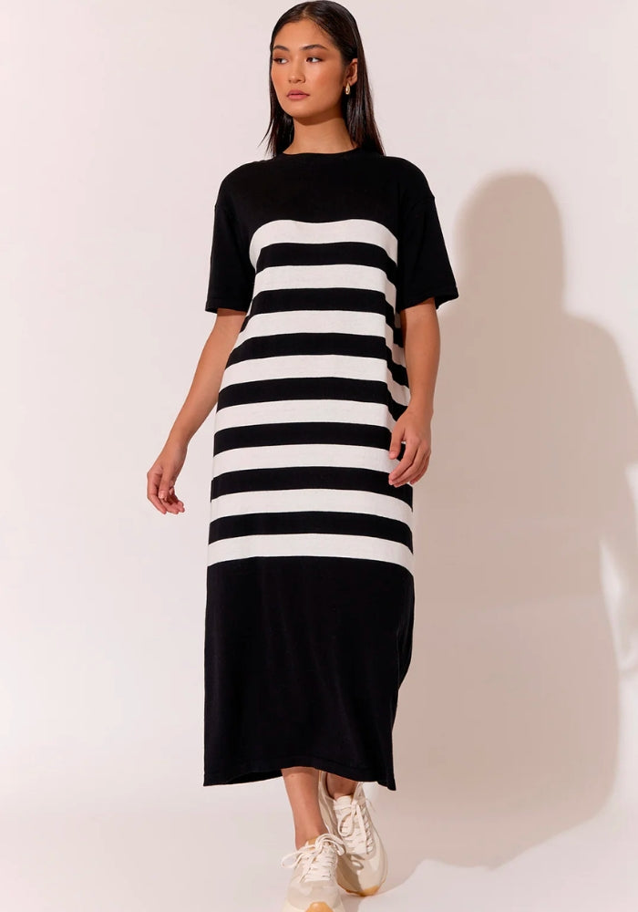 Load image into Gallery viewer, ADORNE LANEY COTTON CASHMERE KNIT DRESS - BLACK &amp; WHITE