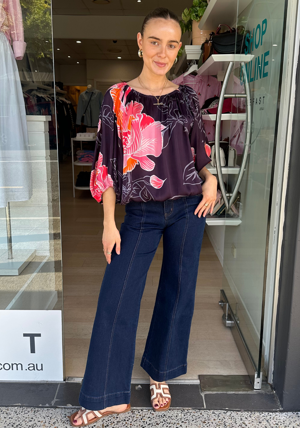 RUBYYAYA AURORA TOP - NAVY PRINT