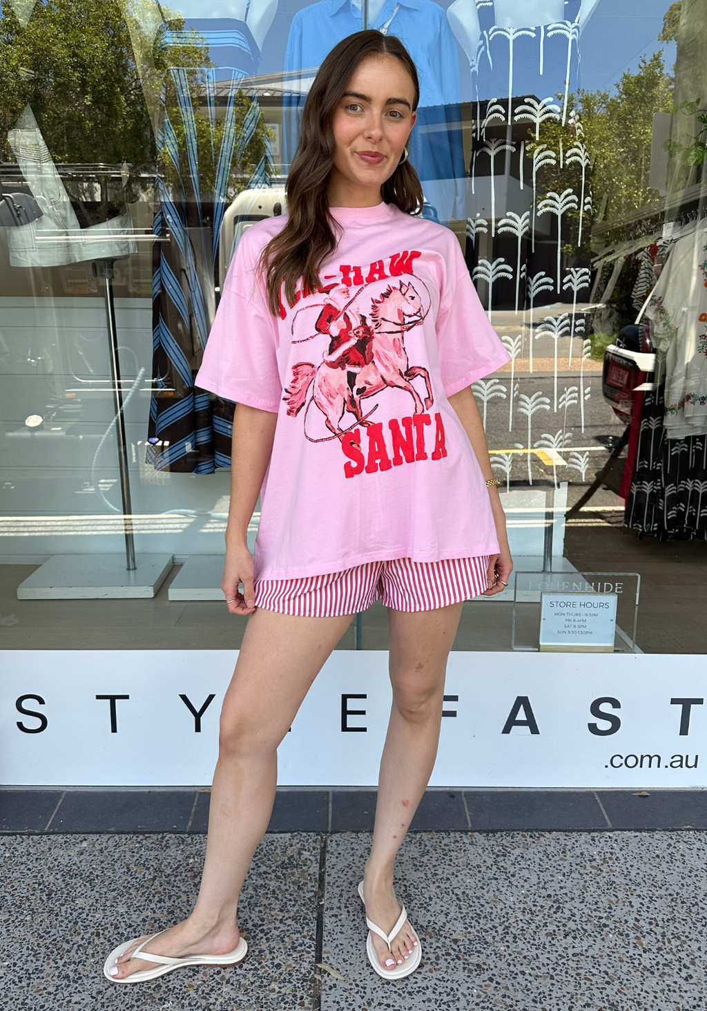 BY FRANKIE YEE-HAW SANTA OVERSIZED TEE SHIRT SET - PINK
