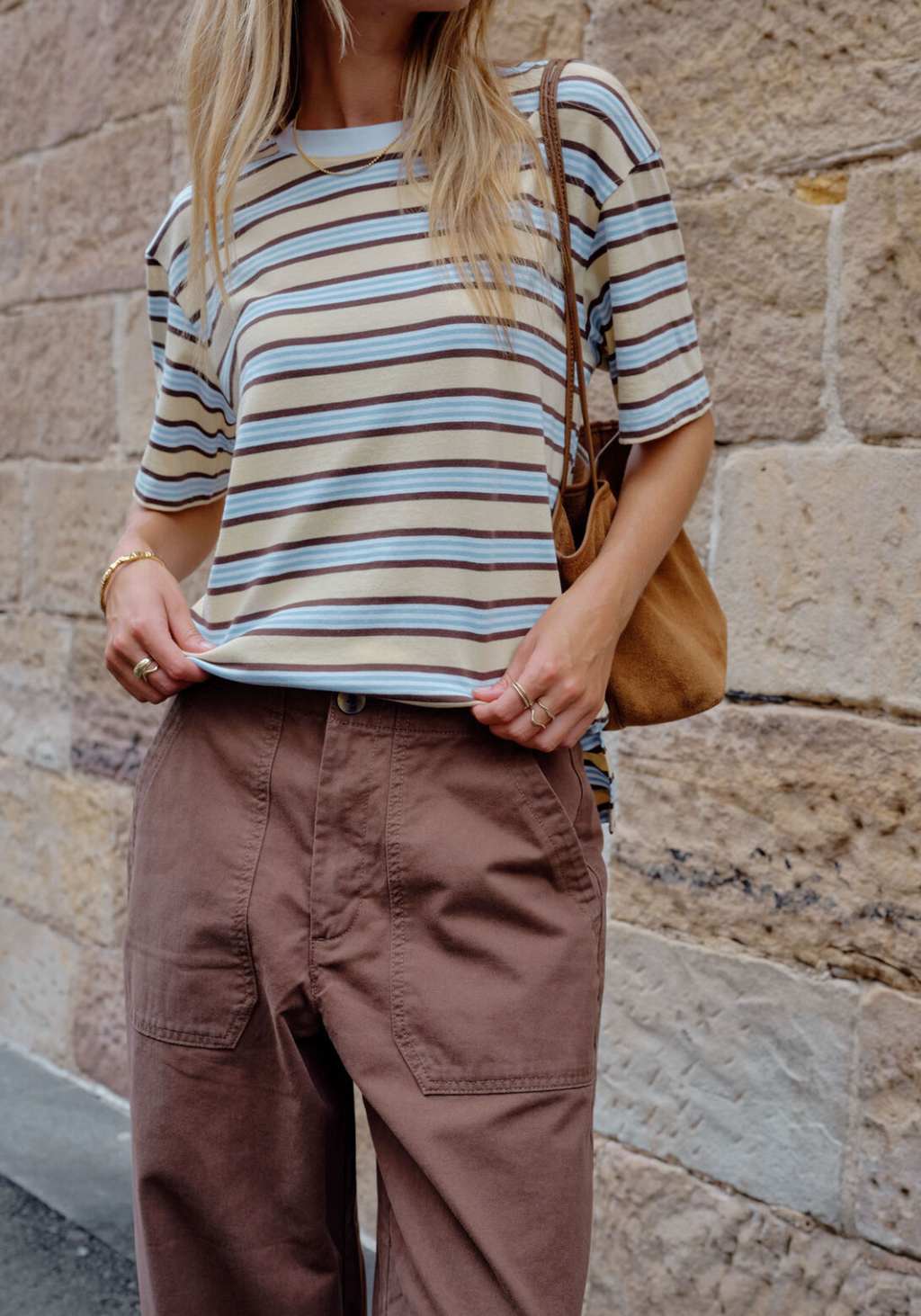 CERES LIFE STEVIE SLOUCHY TEE - NEW BUTTER BRUNETTE STRIPE