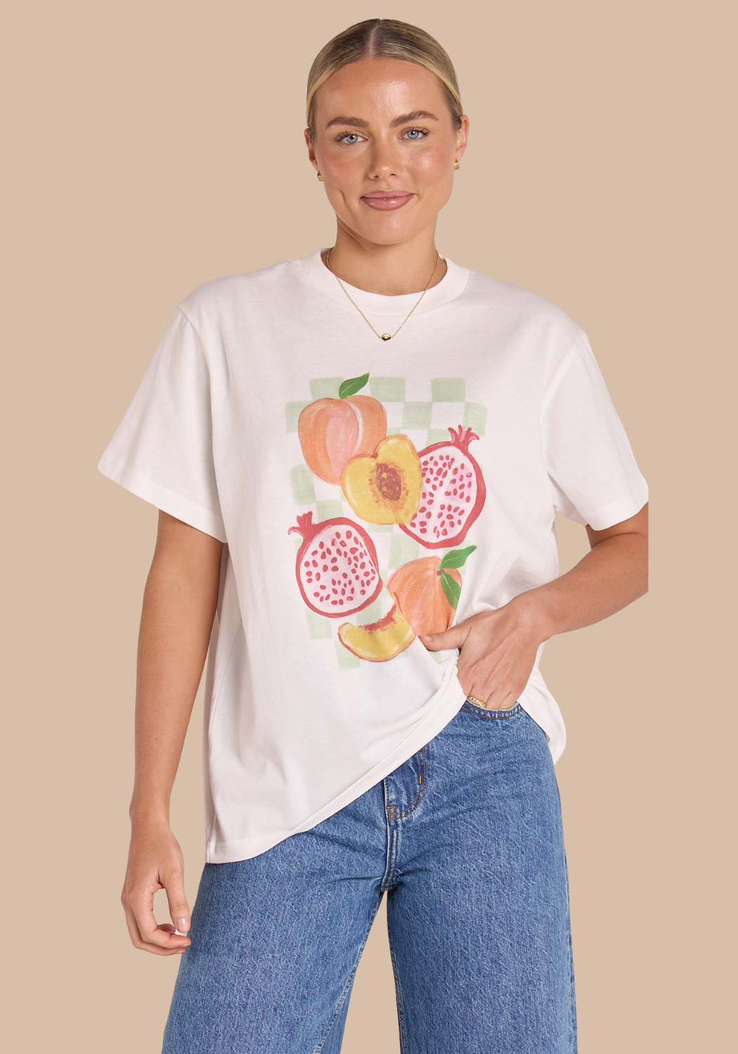 FEATHER + NOISE POMEGRANATE GRAPHIC TEE - WHITE