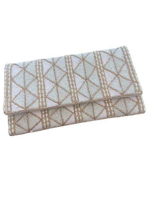 NEUTRAL BEADED CLUTCH - WHITE & GOLD