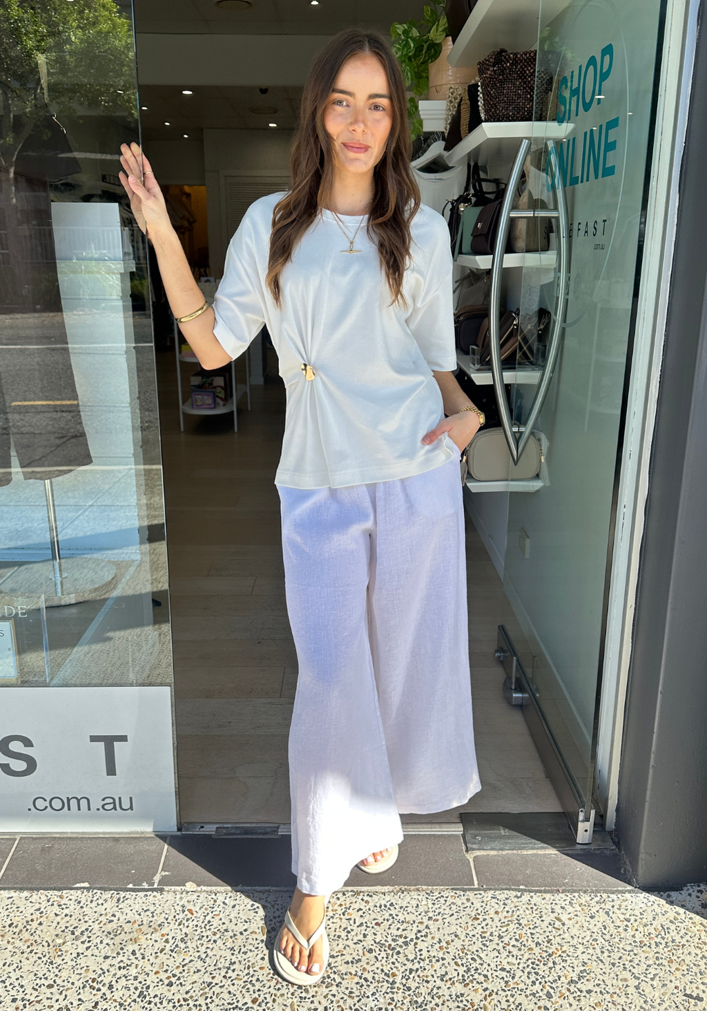 ARLI WIDE LEG LINEN PANT - WHITE
