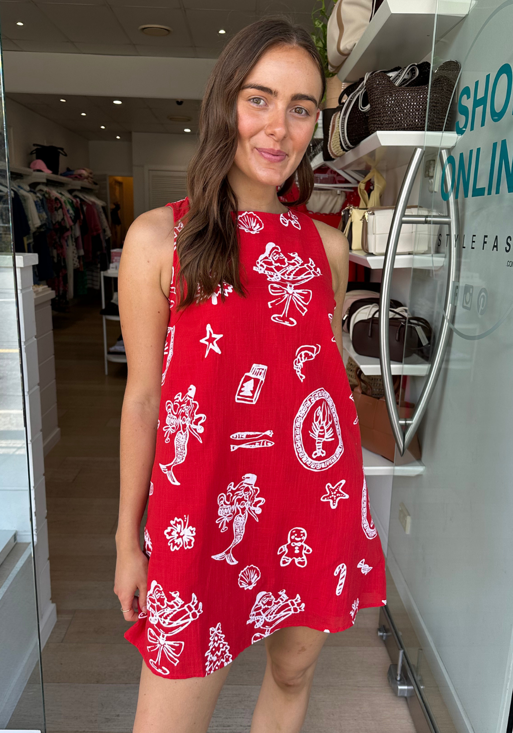 BY FRANKIE ZANA SHIFT DRESS - RED/WHITE CHRISTMAS