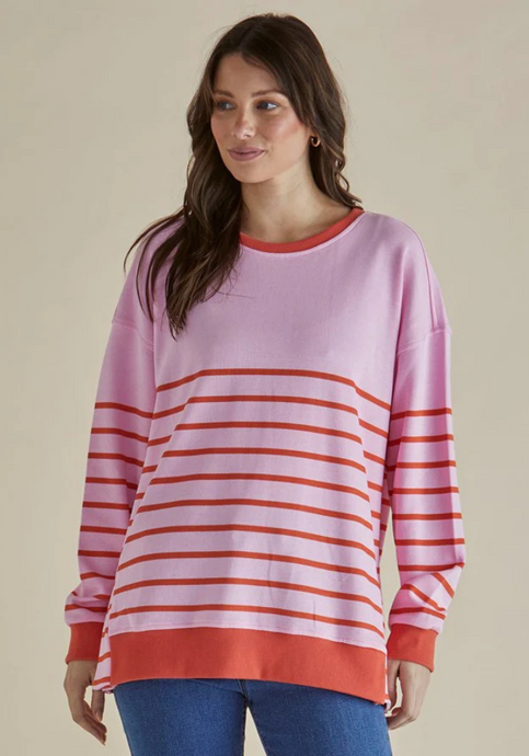 BETTY BASICS EASY CREW SWEAT - PINK & ORANGE