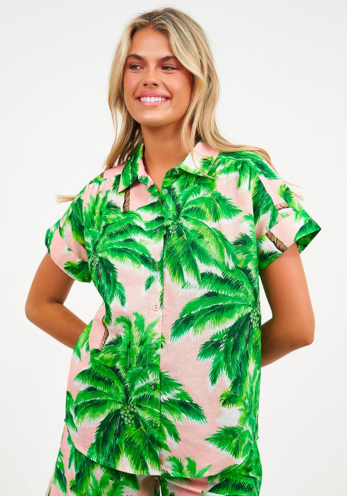 Load image into Gallery viewer, COVE BUTTON UP SHIRT - PALM PRINT