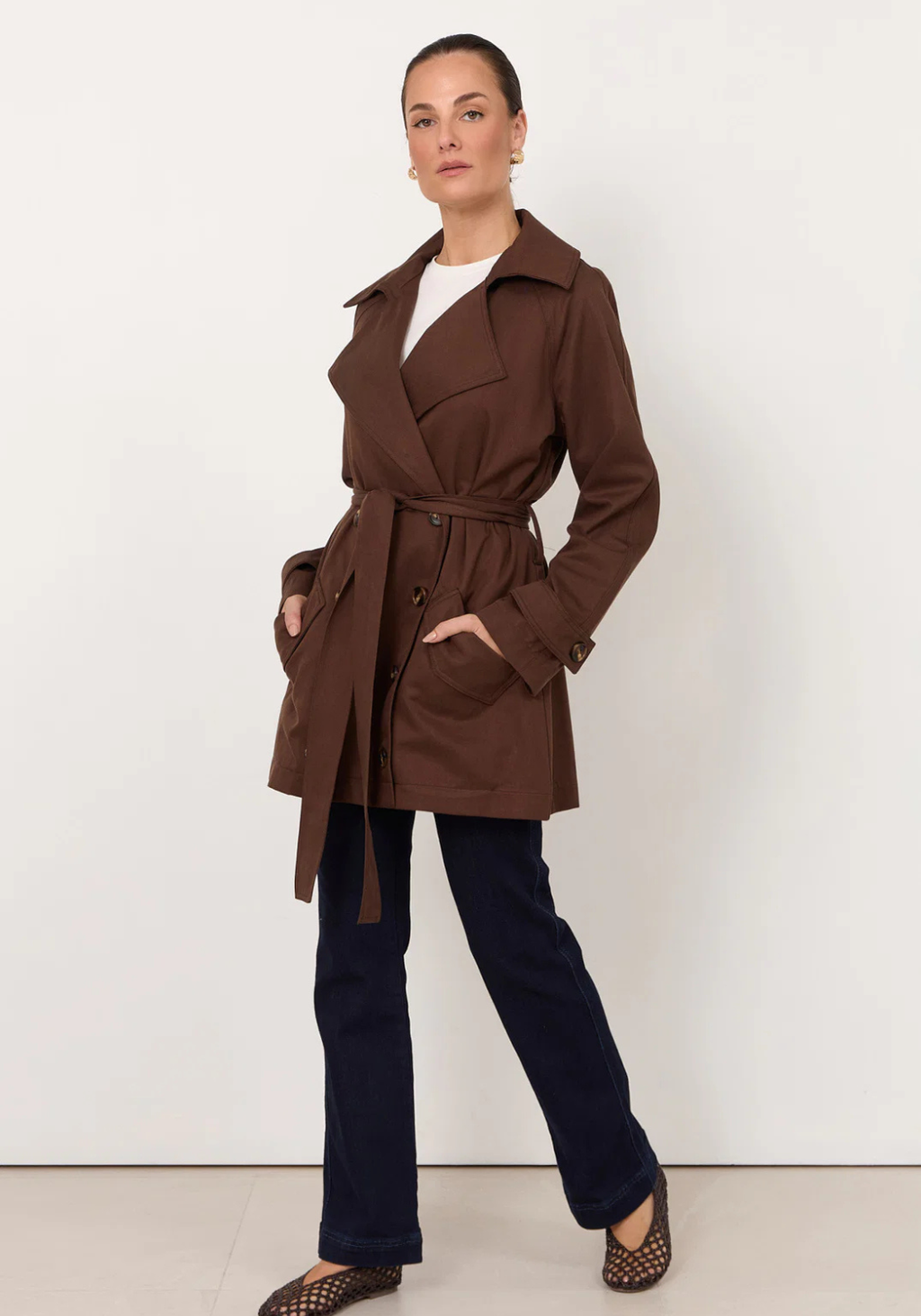 ADORNE PARIS SHORT TRENCH - CHOCOLATE