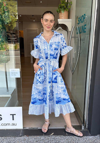 CARLA MIDI DRESS - BLUE PRINT