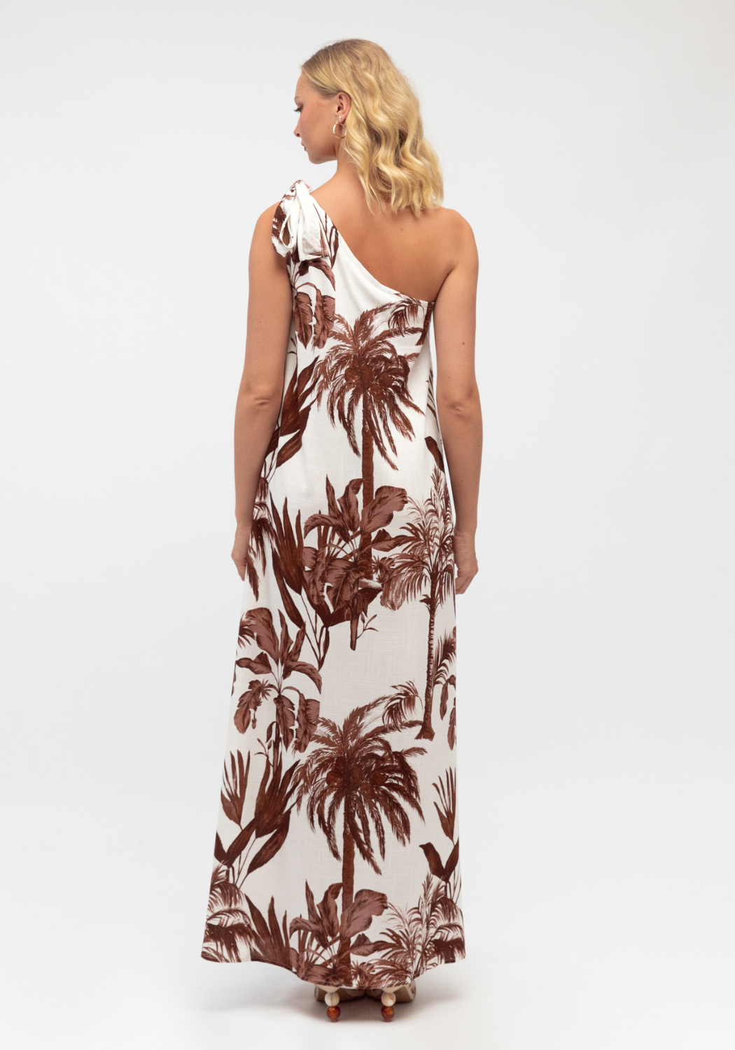 ELVA ONE SHOULDER MAXI DRESS - CHOCOLATE PALM
