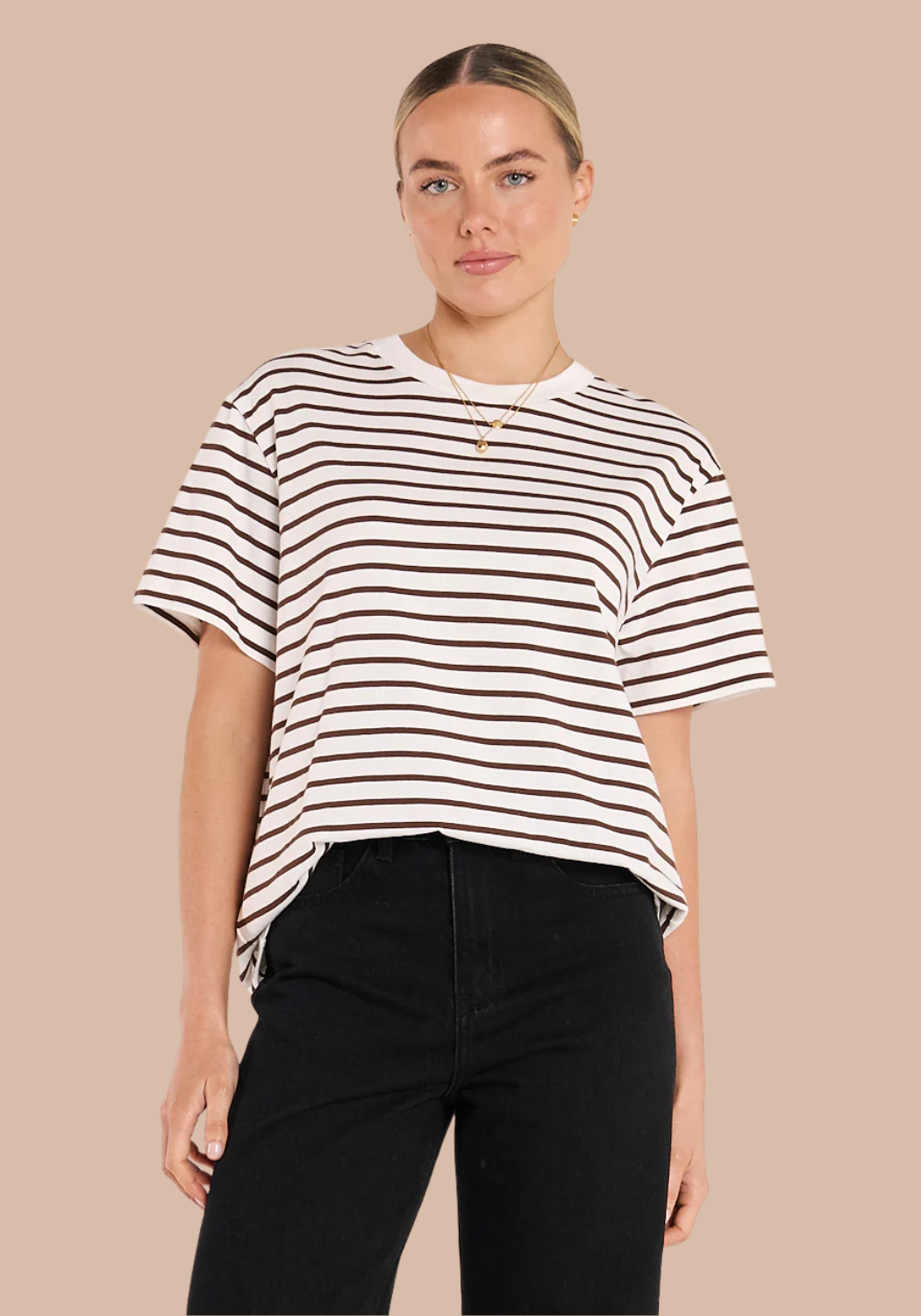 FEATHER + NOISE CARTER TEE - CHOCOLATE STRIPE