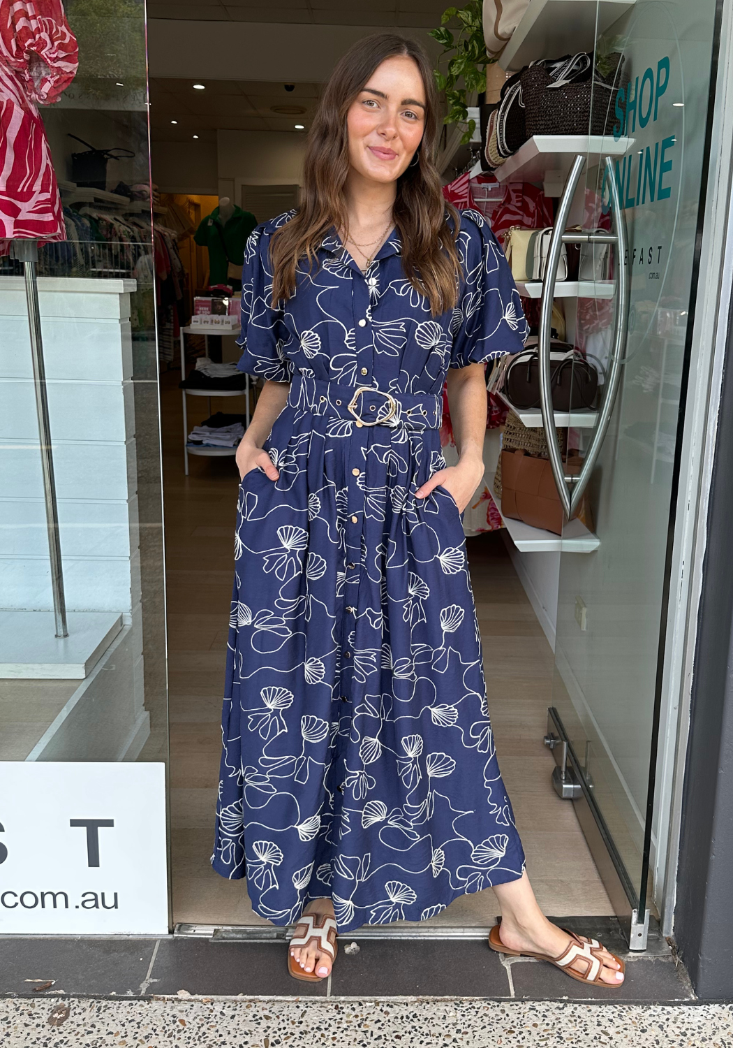 FAYE MAXI DRESS - NAVY & WHITE EMBROIDERY