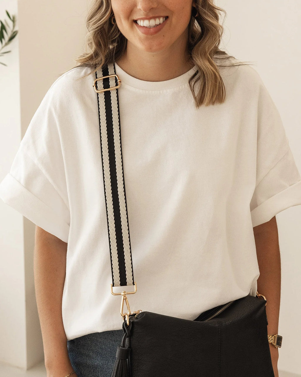 LOUENHIDE DAISY STRIPE CROSSBODY BAG - BLACK