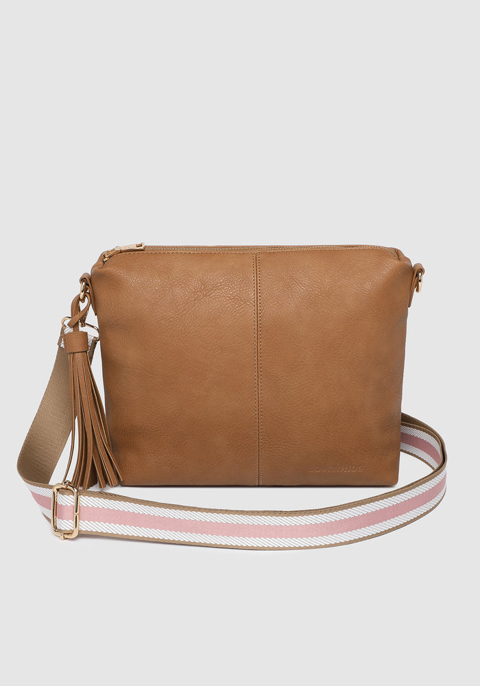 LOUENHIDE KASEY STRIPE CROSSBODY BAG - CAMEL