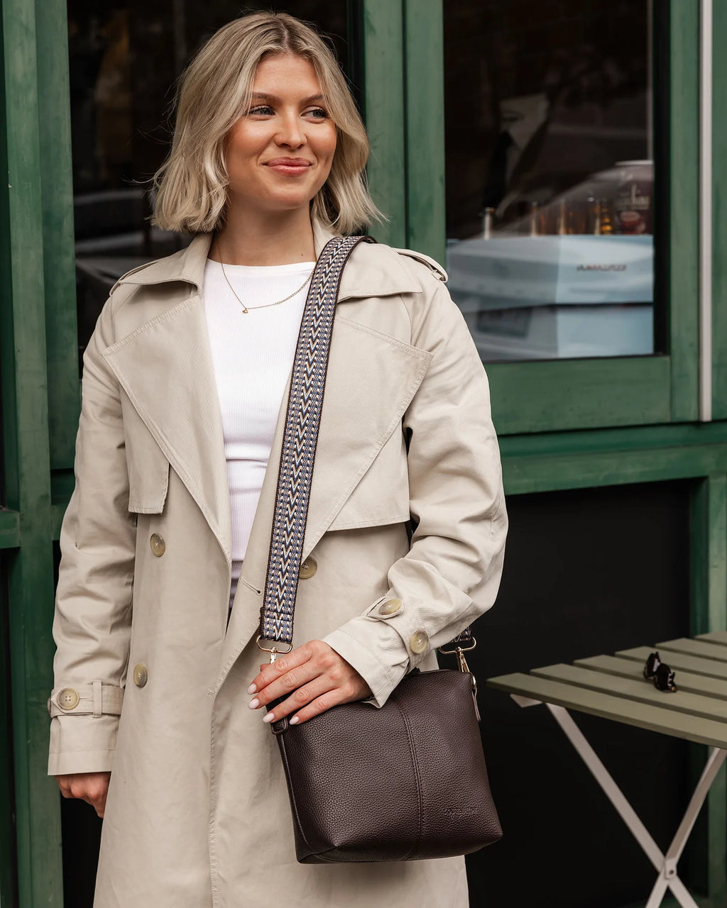 LOUENHIDE KASEY STRIPE CROSSBODY BAG - CHOCOLATE