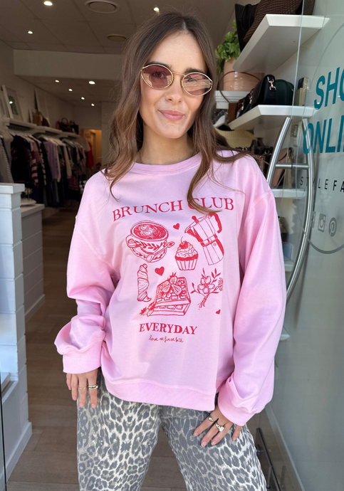BRUNCH CLUB SLOUCHY CREW NECK - PINK