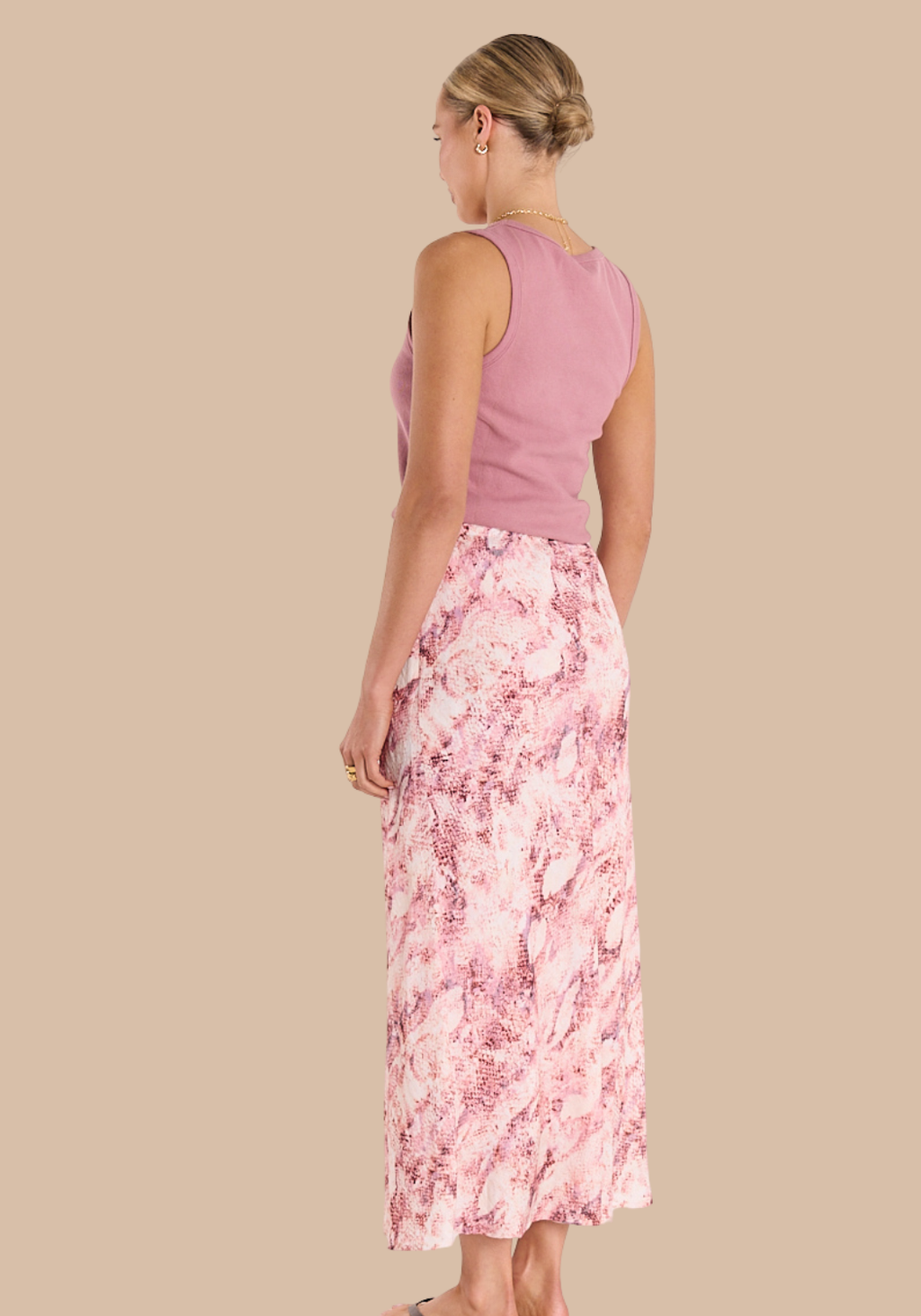 FEATHER + NOISE ELISHA SKIRT - PINK SNAKESKIN PRINT