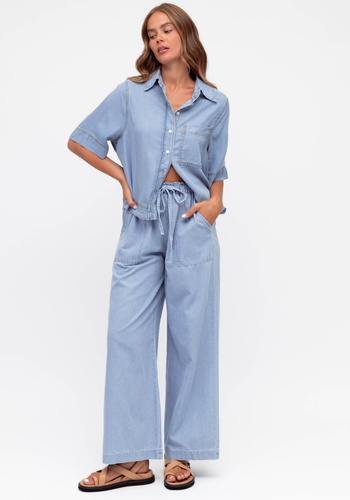 INDIA COTTON WIDE LEG PANTS - CHAMBRAY