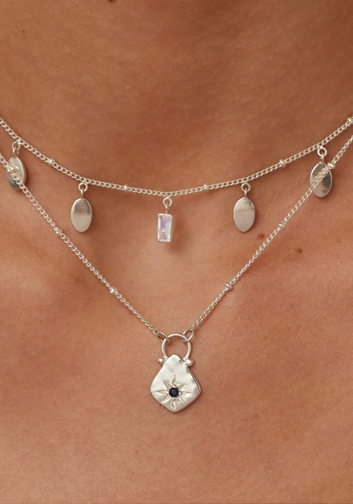TONI MAY PETAL MOONSTONE NECKLACE - SILVER
