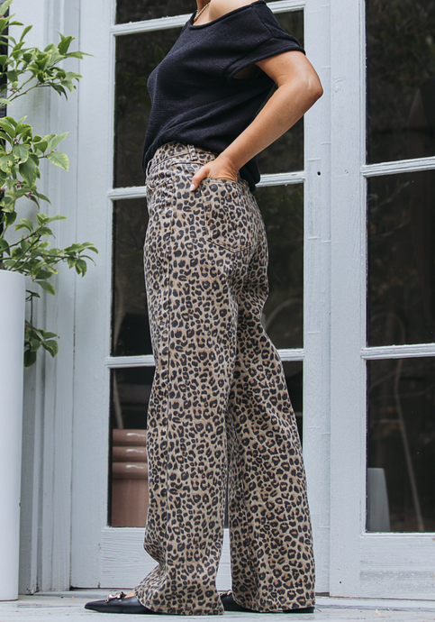 FEATHER & NOISE CASSIE WIDE LEG JEAN - DARK LEOPARD