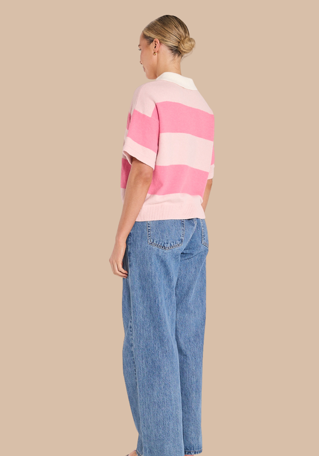 FEATHER + NOISE STEFI RUGBY TEE -  BLUSH PINK STRIPE