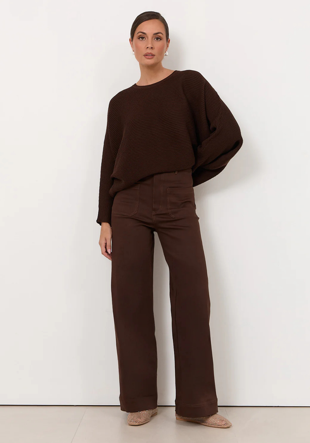 ADORNE ADELE WIDE LEG JEAN - CHOCOLATE