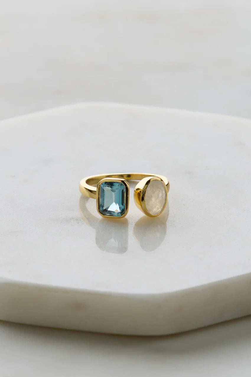 ZAFINO SKYLAR RING - MOONSTONE/ BLUE TOPAZ