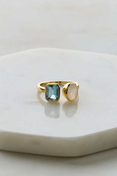 ZAFINO SKYLAR RING - MOONSTONE/ BLUE TOPAZ