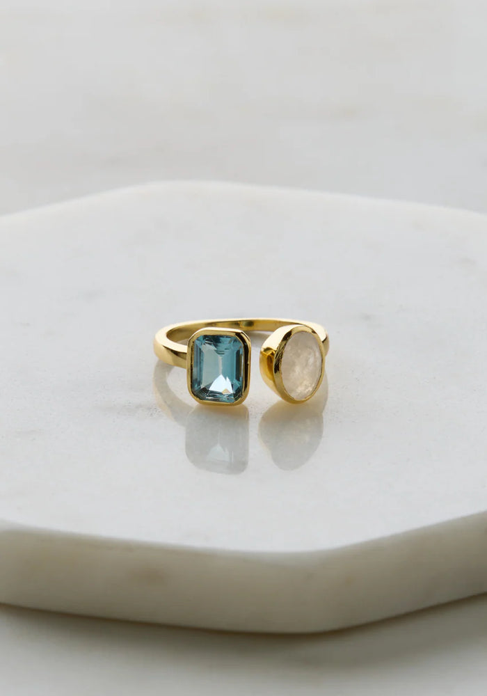 ZAFINO SKYLAR RING - MOONSTONE/ BLUE TOPAZ