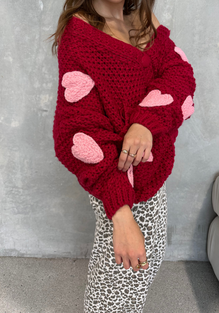 CASSIA HEART CARDIGAN - RED