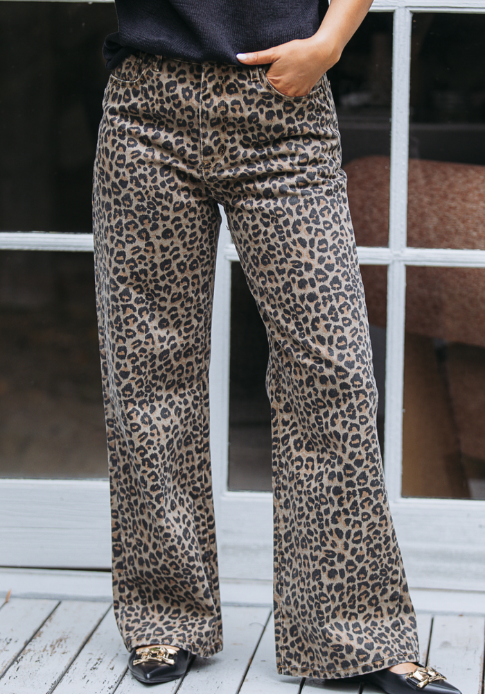 FEATHER & NOISE CASSIE WIDE LEG JEAN - DARK LEOPARD