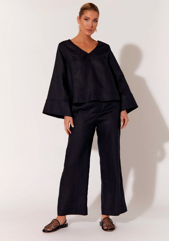 Load image into Gallery viewer, ADORNE NISHA CROPPED LINEN PANT - BLACK