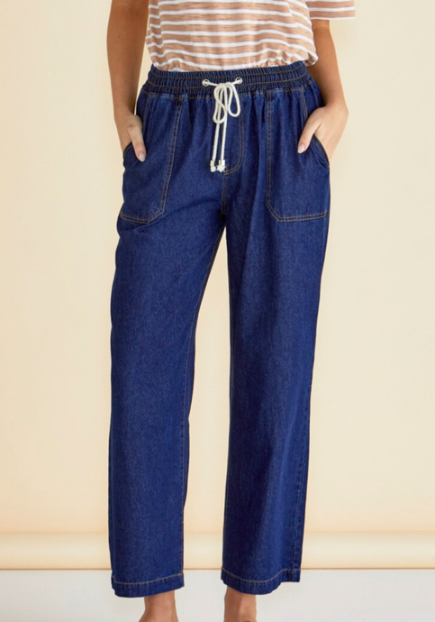 BETTY BASICS DRAPEY DENIM JOGGER - DARK DENIM