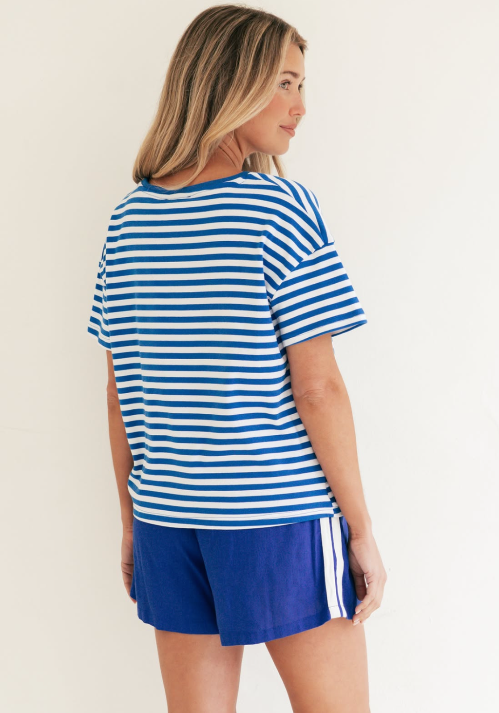 JESSIE EASY TUCK TEE - BLUE/WHTE STRIPE
