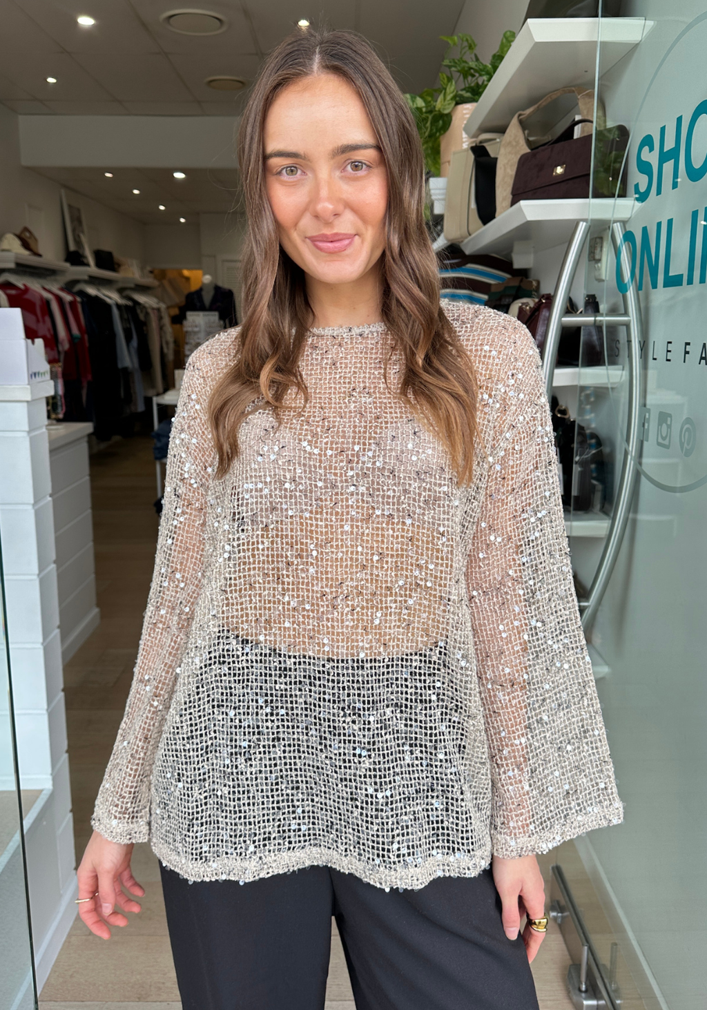 JADE SEQUIN LONG SLEEVE  - BEIGE