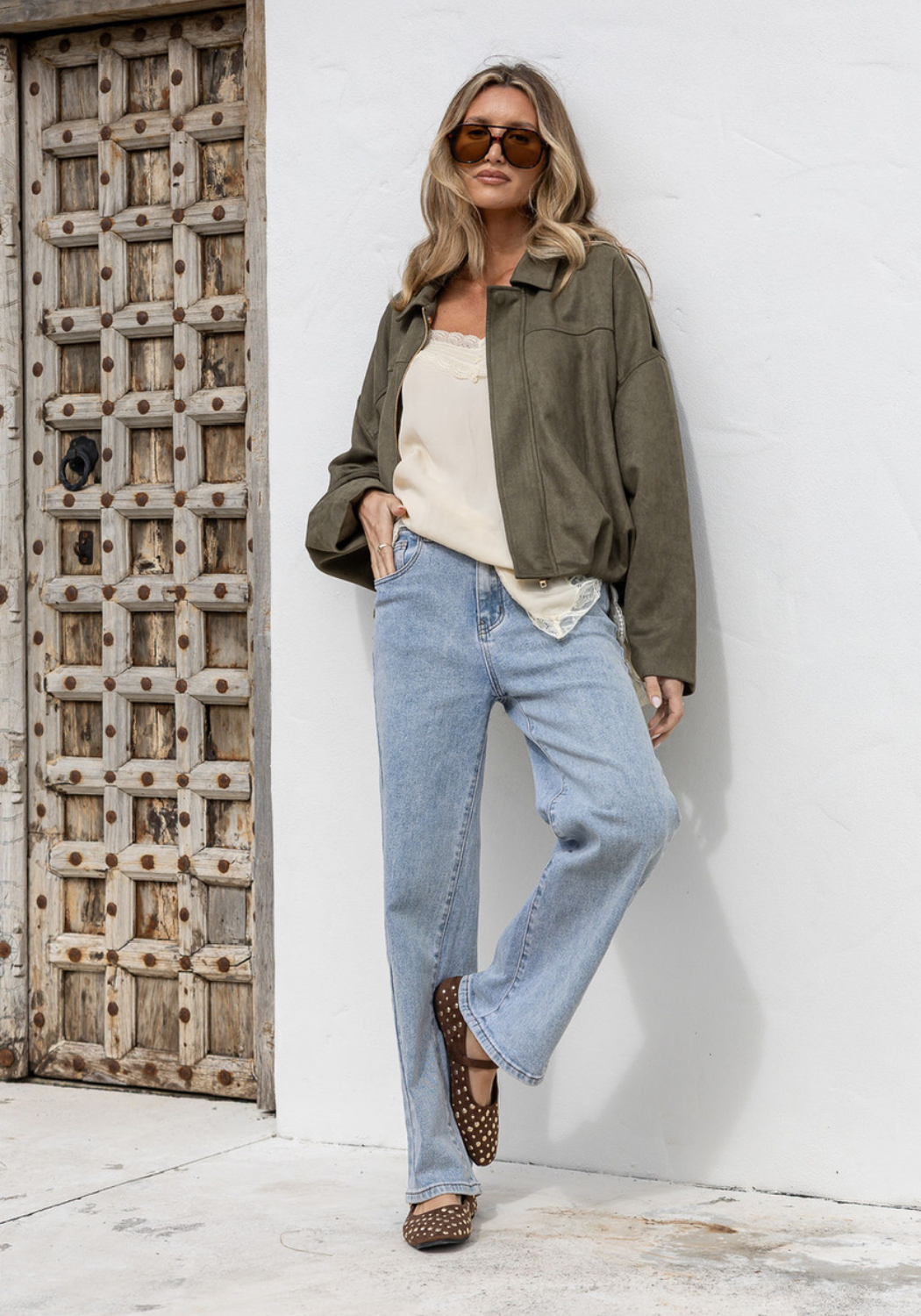 STEVIE SUEDE BOMBER - KHAKI