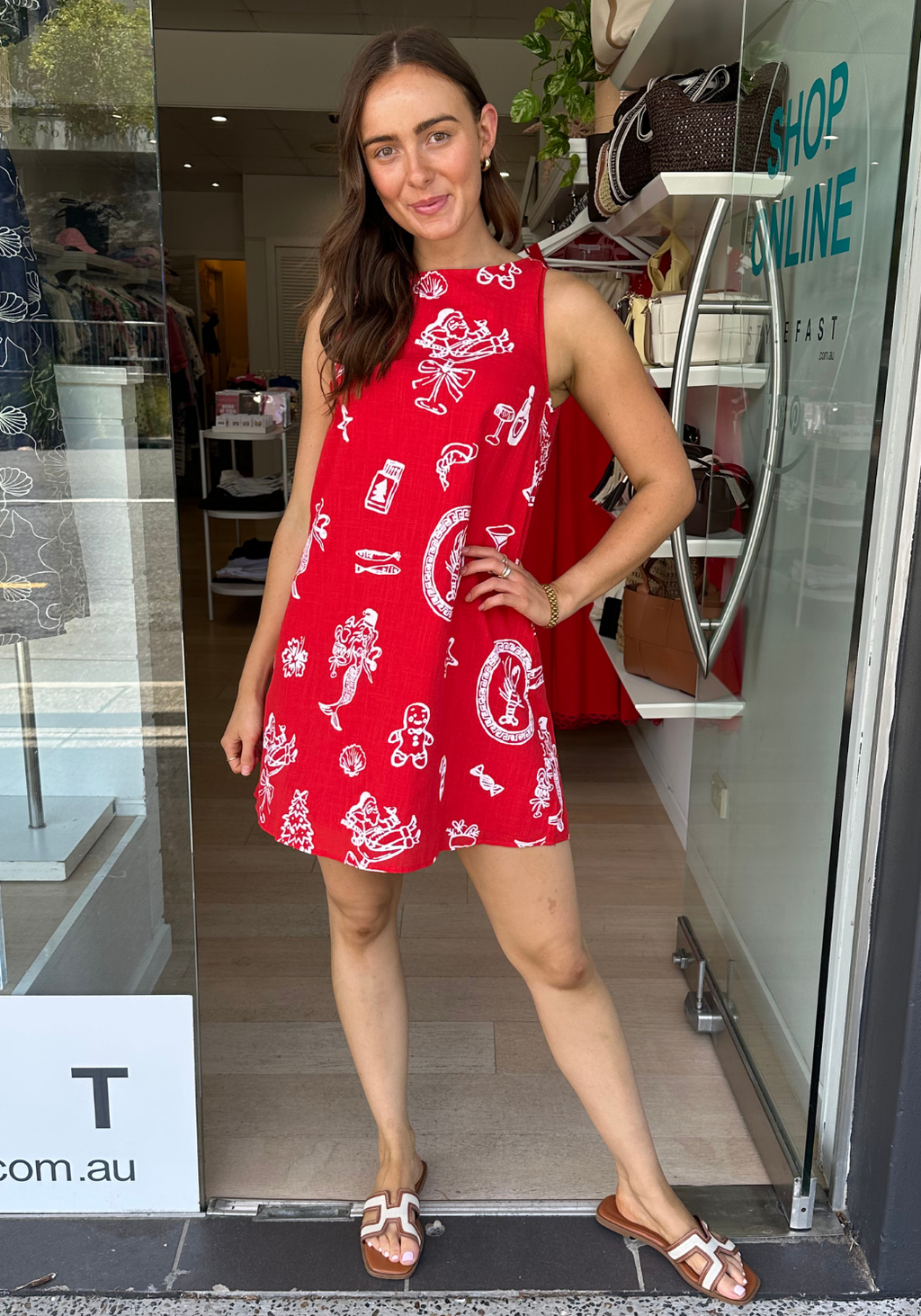 BY FRANKIE ZANA SHIFT DRESS - RED/WHITE CHRISTMAS