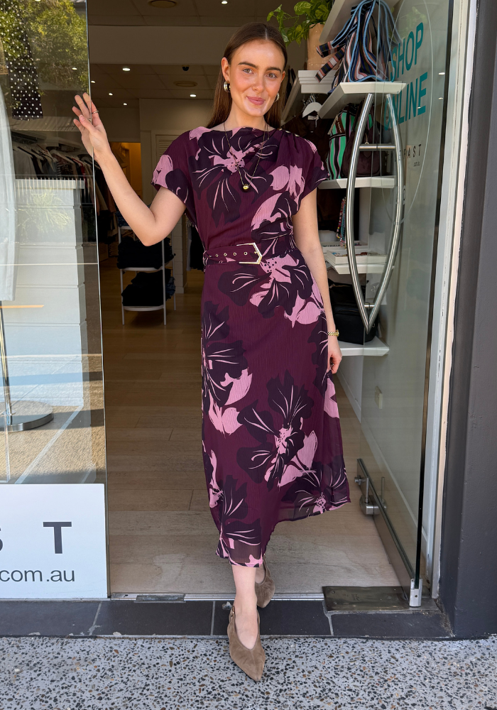 JADE MAXI DRESS - BURGUNDY PRINT