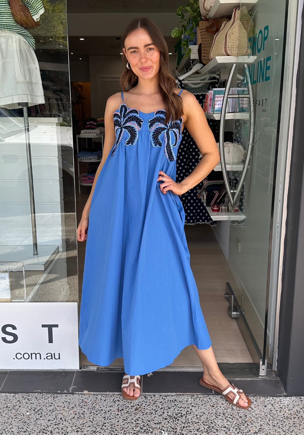 ALICE EMBROIDERY DETAIL MAXI DRESS - BLUE