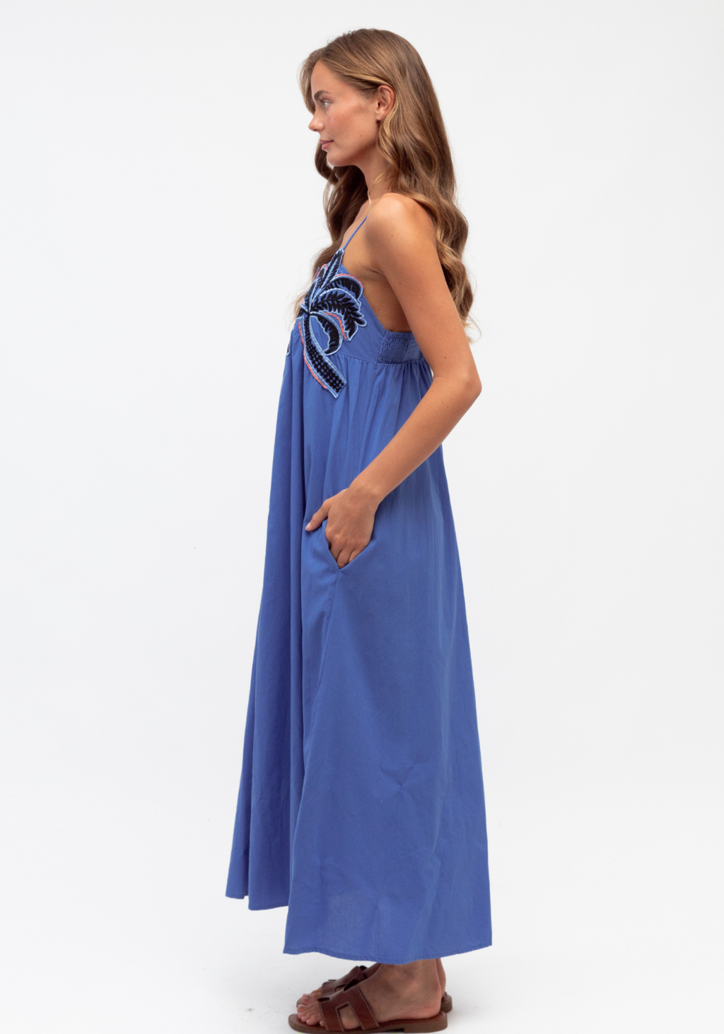 ALICE EMBROIDERY DETAIL MAXI DRESS - BLUE