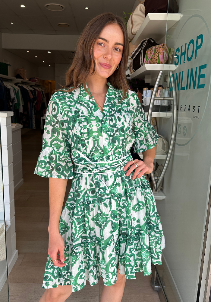 KAIA MINI DRESS - GREEN FLORAL