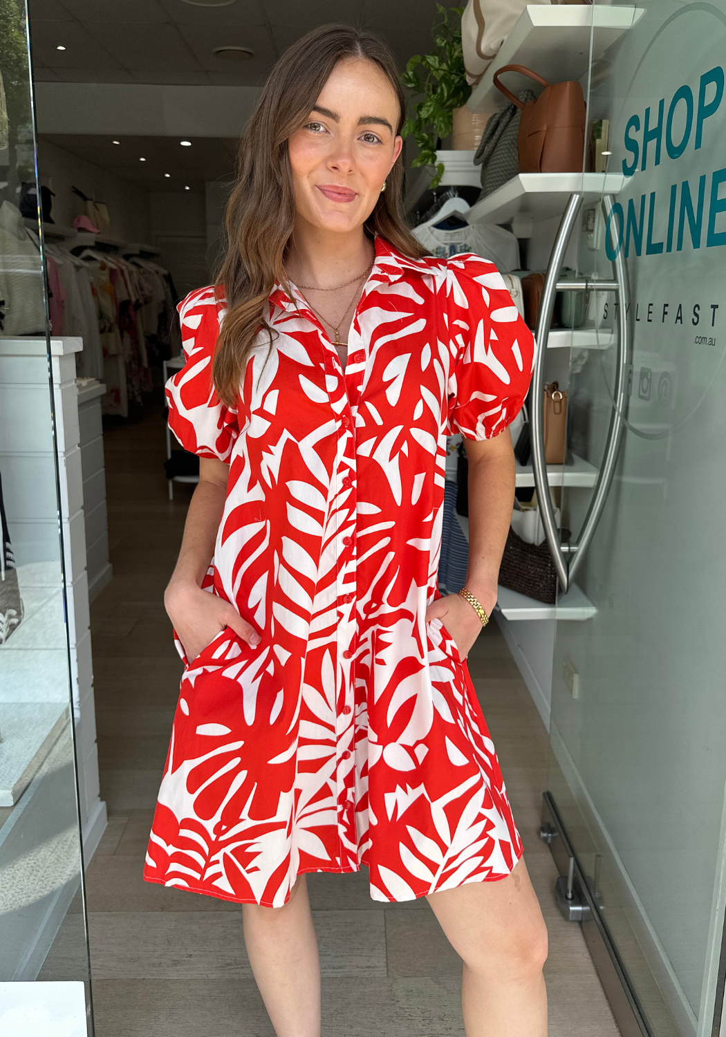 CARRIE MINI DRESS - RED PRINT