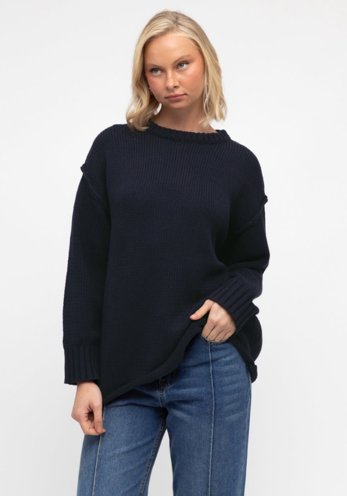 CLARA RELAXED COTTON KNIT - NAVY