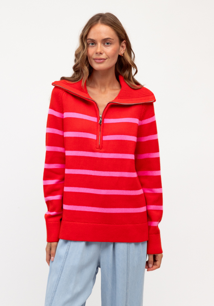 ELOISE COLLARED KNIT - RED/ PINK