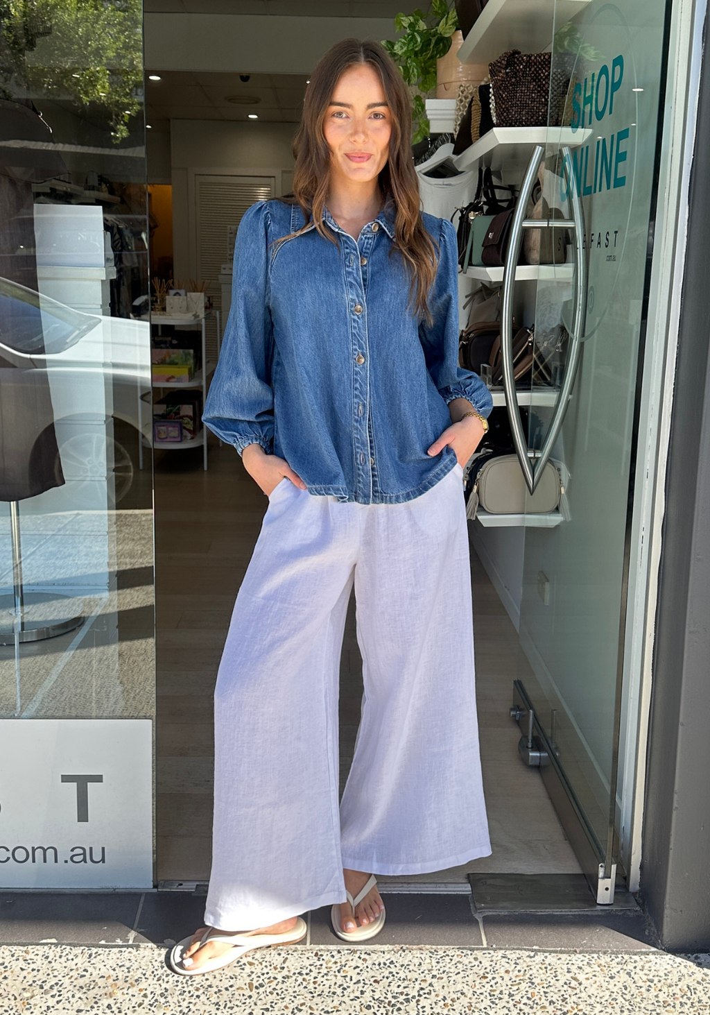 ARLI WIDE LEG LINEN PANT - WHITE